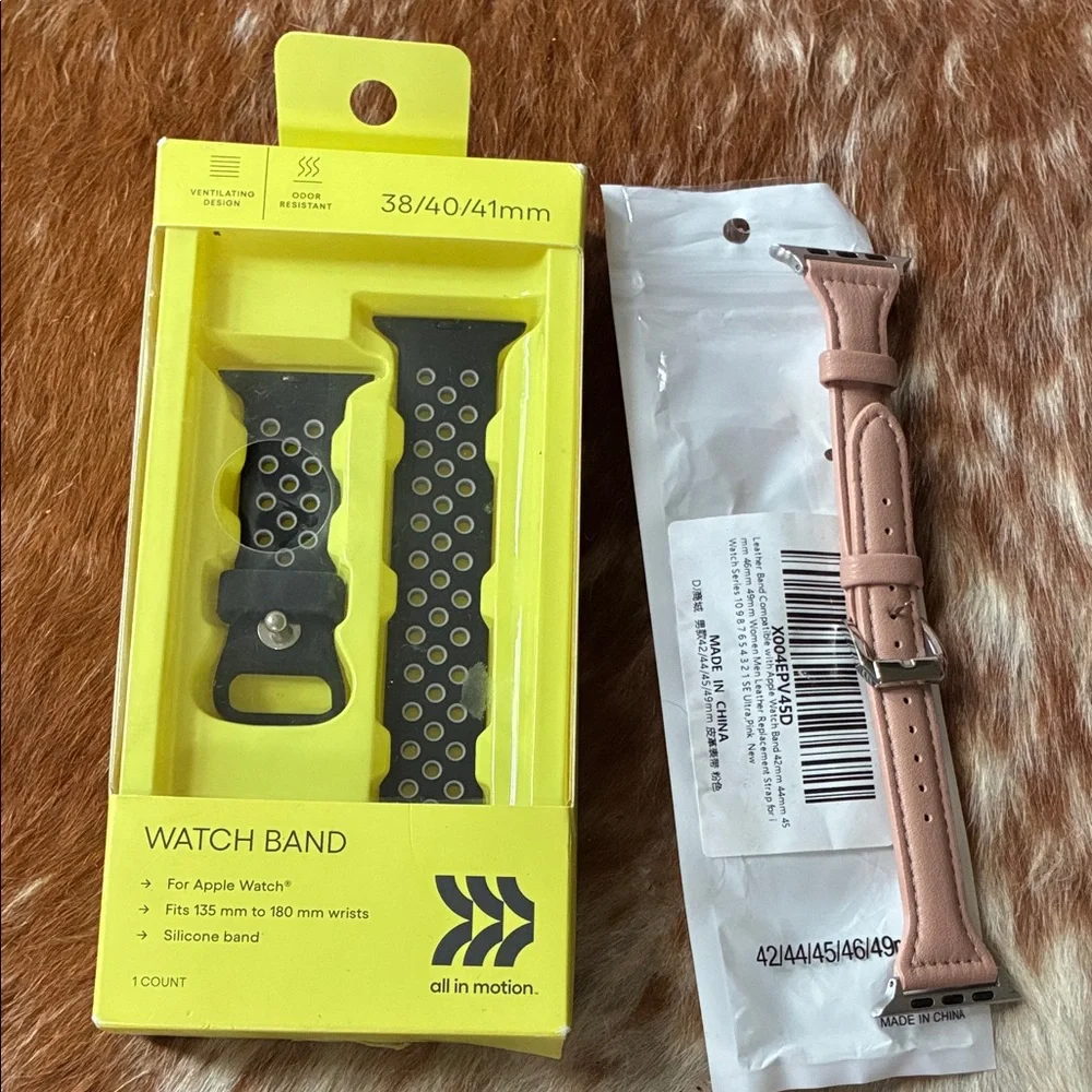 Silicone Sport Watch Band Black + Blush Tan Leather Strap Apple Watch